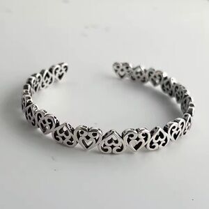Sterling Silver Heart Filigree Cuff Bracelet